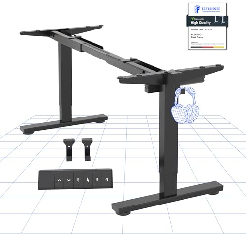 FLEXISPOT CylineE Electric Standing Desk Frame with Round Legs, Height Adjustable Sit-Stand with Memory Control Panel and Anti-Collision System, Black