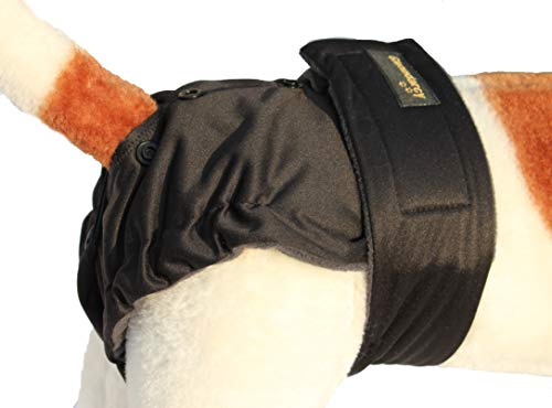 Glenndarcy Hündin Windel - Verstellbare Flexi-Hose - (Size Small to Medium Pants & 2 Washable Pads, Black)