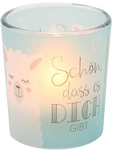 Windlichtglas mit Motiv auf Einer transparenten Banderole, inkl. 1 Teelicht, H/Ø: 6,5 x 6 cm, Motiv: Schön DASS es Dich gibt.