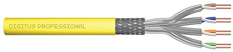 DIGITUS 100 m Cat 7A nätverkskabel – S-FTP (PiMF) Simplex – BauPVO Dca – LSZH halogenfri – 1000 MHz koppar AWG 22/1 – PoE++-kompatibel – LAN-kabel bulkkabel Ethernet-kabel – gul
