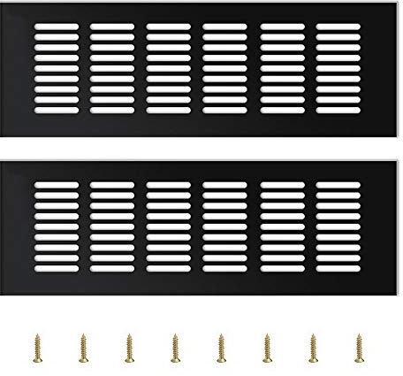YUE Qin 2 Pieces Black Air Vents Grille Cover, Vent Cover Cupboard Vents Fridge Vent Louvred Wall Vent Grille（25 * 8 * 1.5cm）
