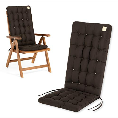 HAVE A SEAT Luxury | Gartenstuhlauflagen - Bequeme Hochlehner Polster Auflage, waschbar bei 95°C, Trockner geeignet, Sitzauflage für Gartenstuhl (1 Stück - 120x48x8 cm, Braun)