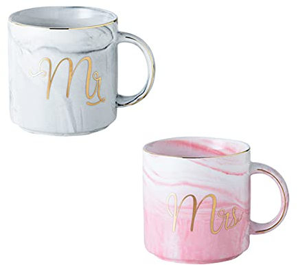 Spldsun 2 Pz Tazze da caffè, Tazza di Caffè in Ceramica, Grandi di Ceramica Regalo per Sposa e Sposo Anniversario Nozze Compleanno Natale (Blu e Rosa)