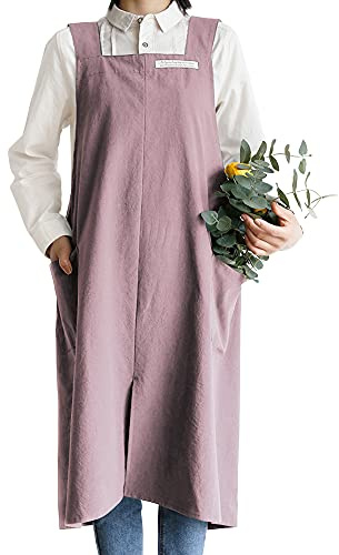 Small snail Baumwolle Leinen Schürzen Einfarbig Japanischer Stil Kreuz Zurück Schürze mit Tasche Retro Literatur Kunst Blumenladen Kleidung für Damen Herren Küche Kochschürzen Übergröße