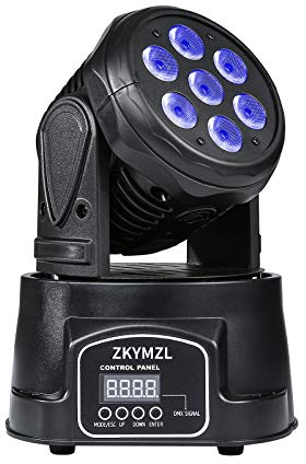 ZKYMZL Moving Head Light 7x12W LED RGBW (4 in 1) Color Lighting Effect 9/14 CH by DMX Control for DJ Show Bar Party Wedding Disco KTV