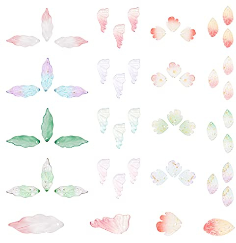 SUNNYCLUE 1 BOÎTE 96 Pcs 16 Couleurs Verre Cristal Charmes Coloré Transparent Pétales de Fleurs Feuille Papillon Paillettes Perles pour la Fabrication de Bijoux Charmes DIY Colliers Bracelets