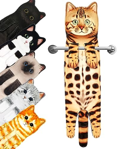 PAT JUUMG Lustig Katzen Handtücher,Küche Badezimmer Deko Handtuch Personalisiert,Ultrasaugstark,Für Geschenk Katzenliebhaber Geburtstags,Einweihungsgeschenk für Frauen（Leopard Katze）