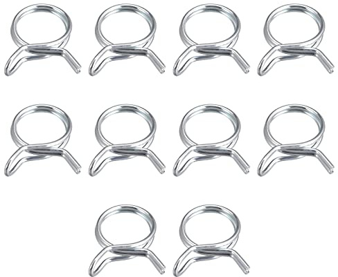 sourcing map Double Wire Spring Hose Clamp, 10pcs 65Mn Steel 12mm Inner Dia Fit 12.7mm-13.4mm OD Hose Fuel Line Silicone Tube Spring Clips, Silver Tone