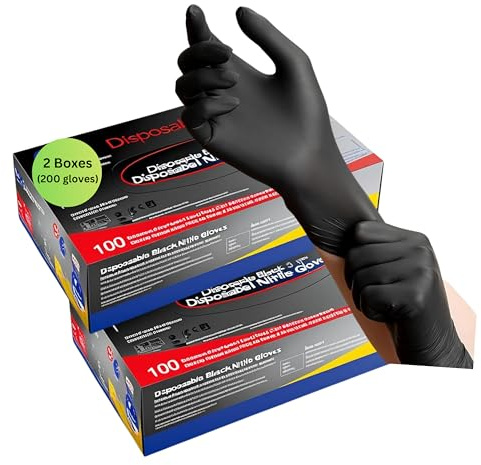 firmsafeT 200 Black Nitrile Examination Gloves, Medium, Powder-Free & Latex-Free – Multipurpose, Tattoo, Beauty, Food, Industrial, Household – EN 455 Certified