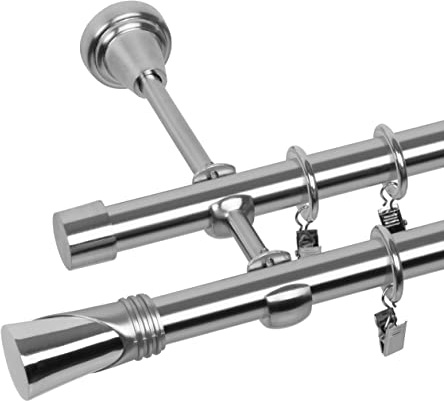 RENA Gardinenstange Vorhangstange 2-läufig - 19 mm - aus Metall - Lautlose Rollen - Komplettset - Edestahl Optik 160cm Duncan