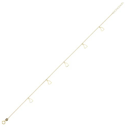 JC Schmuck | Damen Ankerkette Fusskette mit Herzen in 585 Gold | Fußkette Herzchen Fußkettchen Herz Schmuck | Länge verstellbar 23 cm bis 25 cm | 8446