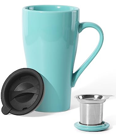 ARRADEN Teetasse mit Teesieb und Deckel, 530 ml, große Tee-Ei, Porzellan-Teetasse mit Sieb und Silikondeckel, Teetassen-Set für Geburtstag, Muttertag, Vatertag (Minzgrün)