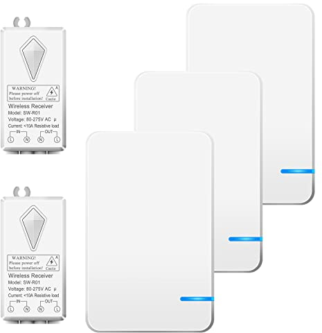 NineLeaf Tragbarer Mini-Funkschalter-Kit für LED-Lampen mit Fernbedienung Drahtloser Empfänger Keine Verkabelung Keine Batterie erforderlich (3Schalter 2Empfänger)