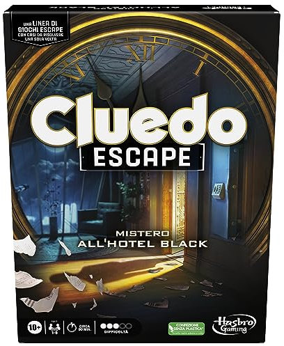 Hasbro Gaming Cluedo Escape - Geheimnis im Hotel Black, Brettspiel in Escape Room-Version, Strategiespiel für 1-6 Spieler ab 10 Jahren