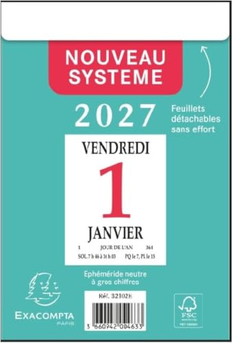 EXACOMPTA - 32101E – 1 großer neutraler Block für Jahreskalender Ephemeride – Januar 2024 bis Dezember 2024 – Format 12 x 8,5 cm
