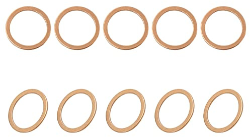 DTGN 10Paquet 21mmx27mmx1mm(IDxODxT) Plat Cuivre Étanchéité Rondelles | Cuivre Plat Anneau Joints, pour Industriel Machines M20 Vis