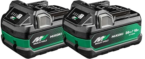 HiKOKI Multi Volt Akku 2X BSL36A18X, 18V 5.0 Ah / 36V 2.5 Ah Li-Ion | Set mit 2 Ersatzakkus, 4-Stufen-LED Ladestandskontrolle, Schnellladen in 32 min, kompatibel mit HiKOKI 18V & 36V Ger$ten