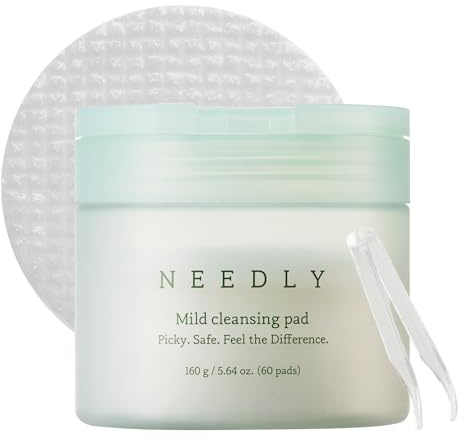 NEEDLY Mild Cleansing Pad, Makeup Remover for Sensitive Skin (60 Pads), Triple Deep Cleansing, Barrier Care with Only Two Surfactants & Panthenol, Extra-Large Soft Vegan Pad, Korean Skincare