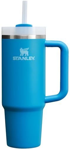 Stanley Quencher H2.0 FlowState vakuumisolierter Becher aus Edelstahl mit Deckel und Trinkhalm, für Wasser, Eistee oder Kaffee, Smoothie und mehr, Azurblau, 887 ml
