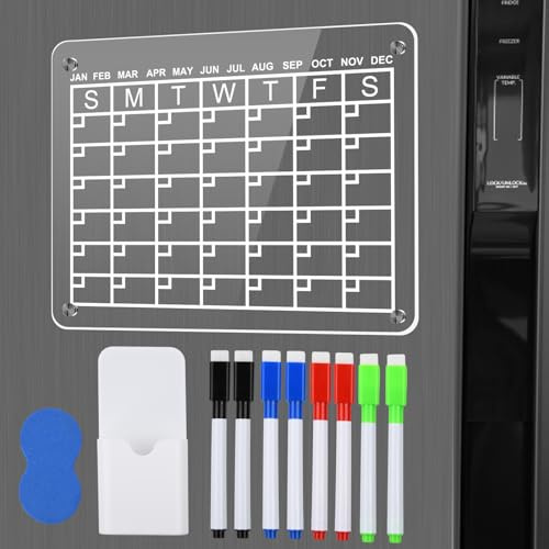 Azonelife Magnetische Monatsplaner Kühlschrank,40 X 30 Cm Transparente Abwischbar Monatsplaner mit 6 Markers Kühlschrank Kalendertafel für Menü, Mahlzeit, Memo