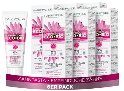 Naturaverde | BIO ECO BIO känslig tandkräm med Echinacea och marsfikonextrakt, för känsliga tänder och tandkött, 0% fluor, 6 x 75 ml