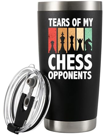 Panvola Tears Of My Chess Opponents Cadeaux d'échecs Joueur Entraîneur Amant d'échecs Papa Petit ami Mari Frère Gobelet isotherme sous vide Tasse de voyage en acier inoxydable avec couvercle Noir