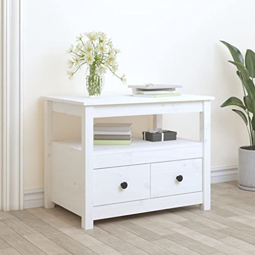 THOYTOUI Couchtisch, Beistelltisch Niedriger Tisch Pflanzenhocker Küchenschrank Geeignet für Aufenthaltsraum Teestube Stube Versammlungsraum Weiß 71x49x55 cm Massivholz Kiefer