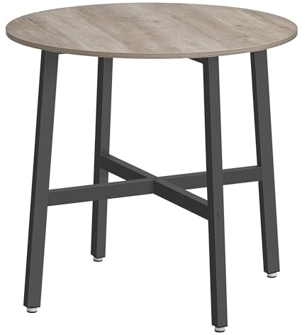 VASAGLE Table à Manger, Table de Cuisine Ronde, pour Salon, Bureau, 80 x 75 cm (Diamètre x H), Style Industriel, Grège Chiné et Noir d'encre KDT080G01
