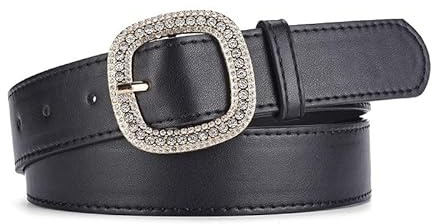 COTIM COYIN Damen-Ledergürtel mit Strass-Schnalle für Hosen, Jeans, Kleider