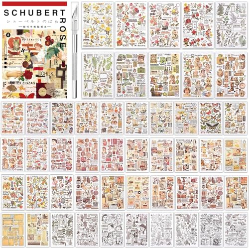 1500+ Stück/50 Blatt Scrapbooking Sticker Set Scrapbooking Aufkleber Scrapbook Stickers Scrapbook Zubehör Set Aesthetic Sticker für Journaling Fotoalbum Sammelalbum Kalender Notizbuch