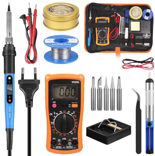 Lötkolben Set Soldering Iron Lötset Digitale Lötstation Temperatur Regelbar 80W Multimeter 15-teiliges Set