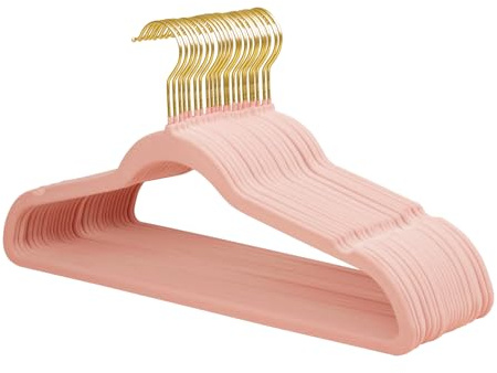 ManGotree Anzugbügel aus Samt mit 360° drehbarem Goldhaken 22 Stück Rosa | Rutschfester Hosenbügel aus Filz, platzsparende Kleiderbügel für Erwachsene für Mantel, Jacke, Pullover, Hemden, Kleid