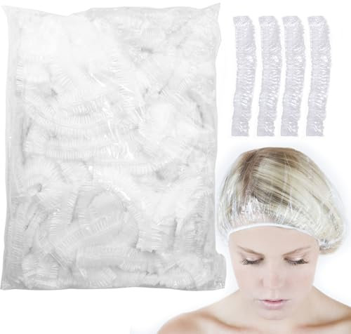 100Pcs Disposable Shower Caps, Shower Caps Clear Plastic Elastic Bath Cap Waterproof Hair Caps for Spa, Home Use, Hotel and Hair Salon Supplies Portable Travel, Transparent