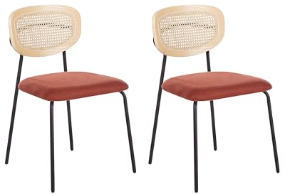 Beliani Esszimmerstuhl 2er Set Rattan natürlich Wiener-Geflecht Stoffbezug orange Mayetta
