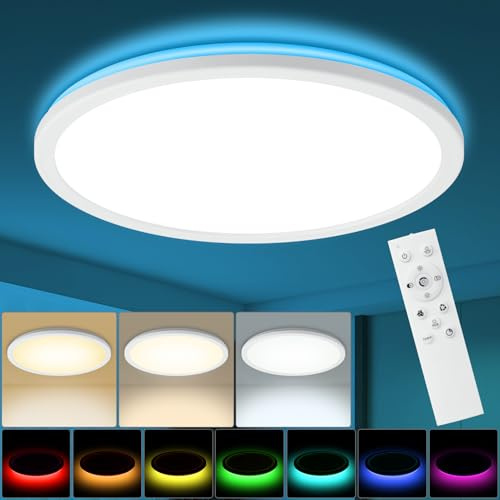 Litglobe LED Deckenleuchte Dimmbar mit Fernbedienung,36W RGB Farbwechsel LED Deckenlampe,3000K-6500K Rund LED Deckenleuchte,3600LM Flach Badlampe Decke für Wohnzimmer Kinderzimmer Schlafzimmer,Ø30CM