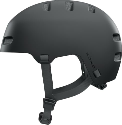 ABUS XOXO cykelhjälm - cityhjälm i skaterlook - hjälm för skateboard, cykel, sparkcykel - med optimerad hakplatta - för tonåringar och vuxna - storlek S, svart