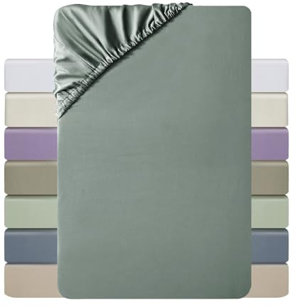 MILDLY Spannbettlaken 120x200 Satin Baumwolle Oeko-TEX GrauSage | 100% Langstapelige Baumwolle Seidig Luxus Bettlaken Spannbettlaken bis 25cm Matratzenhöhe, Oeko-Tex Zertifiziert