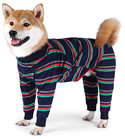 SUYUKU Genesungsanzug für Hunde Anti Leck Welpen Langärmelig Body für Elisabethanisches Kragen Einteiler mit Beinen Operationsbody Weich Bequem Warm Pyjama Kleidung für Haustiere (Blau, M)