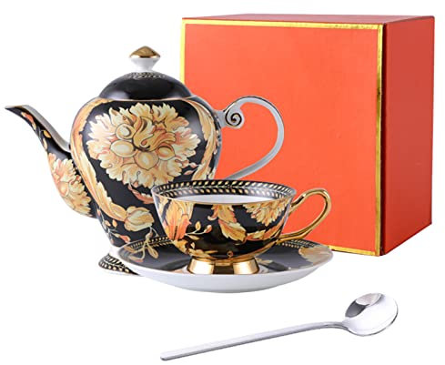 YBVBCXCB Set da tè e caffè in Ceramica, Set di Tazze da caffè in Porcellana Vintage, con Finiture in Oro e Scatola Regalo, Set di Tazze e piattini da tè, Servizio da tè in Porcellana per 2