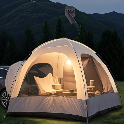 6-Personers Baktält för Bil med Vattentätt Tak, Stort SUV Tält Baklucka 300 x 300 x 220cm, med 3000mm vattenpelare. Camping Tält Bil Polyestertält, Perfekt för Camping/Bilresor/Festivaler.
