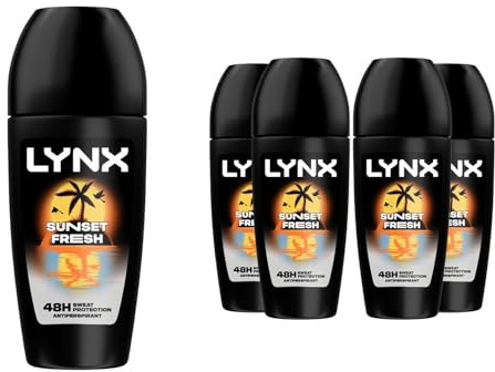 Lynx Sunset Fresh Antiperspirant Roll On for Men 50ml Pack of 5 48H Sweat Protection Mango & Mandarin Fragrance Mens Roll On Deodorant Lynx Antiperspirant Roll On