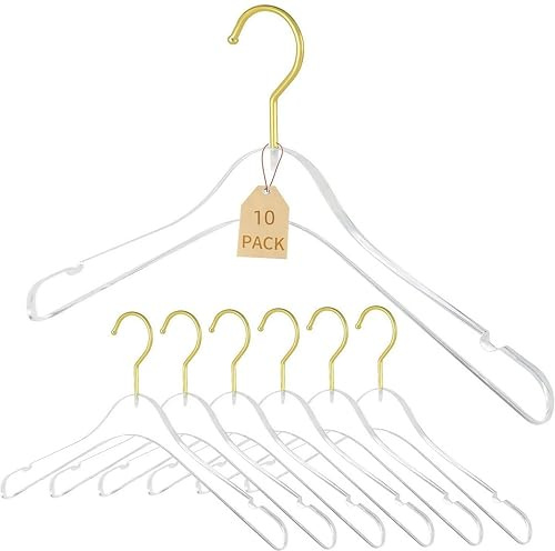 KoovDem 10 Stück Hochzeits-Acryl-Kleiderbügel, Premium-Kristall-Kleiderbügel, drehbar, goldfarbener Haken, glänzend (transparenter Kreis)