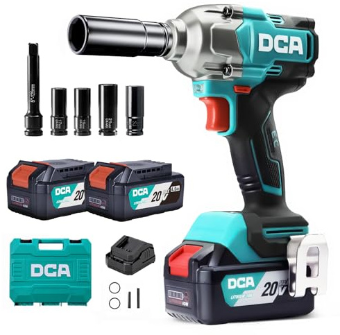 DCA 20V Brushless Impact Wrench Cordless, 682Nm Max Torque, 13mm Hog Ring Impact Gun, 2 * 4000mAh Li-ion Battery, 4 Modes, LED Light, Compact Design, Smart Loosen Function, ADPB520