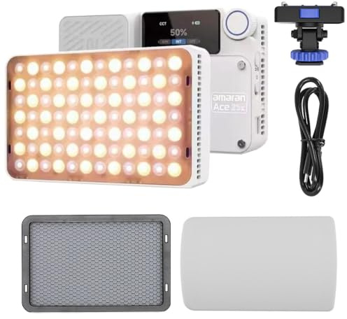 Amaran Ace 25x with Grid, Bi-Color LED Video Light, 32W Boost (White) | 6,320 Lux at 0.5m, 2700K–6500K, Up to 4h 40m Runtime, Ace Lock Quick Mount, amaran App Control