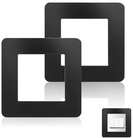 Light Switch Surround - 2PCS Single Light Switch Cover Plates - 3.38 Inch Square Shape Acrylic Socket Surround Plate - Decorating and Protecting Socket Switches Surrounds Finger Plate (Black)