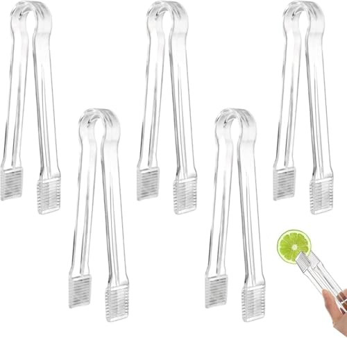 Generisch 5 Stück Eiswürfelzange, Mini Kunststoff Buffet Servierzange 16cm, Transparent Küchenzange, nudelzange kochzange Zuckerzange Salatzange für Lebensmittel, Salat, Süßigkeiten (5Stück)