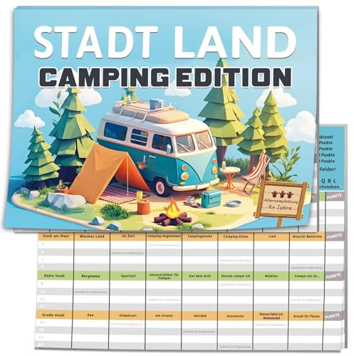 BOYATONG City Country Card Game Camping Edition, Gifts for Campers Men Women, Motorhome Gadgets, Camping Games Accessories 2025, from 9 Years, 50 Sheets DIN A4