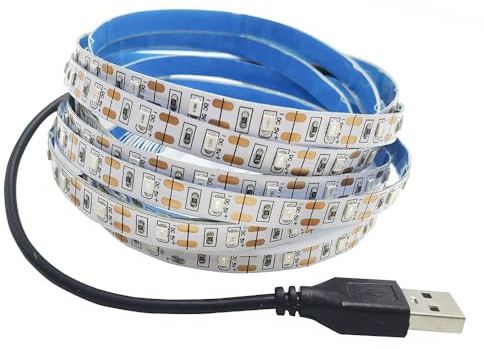 Vrabocry USB LED Streifen DC 5V SMD 3528 Blau 5m/16.4ft 300 Leds LED Streifen mit USB Kabel TV Desktop Laptop Hintergrundbeleuchtung Küche Beleuchtung Seil Beleuchtung Nicht wasserdicht