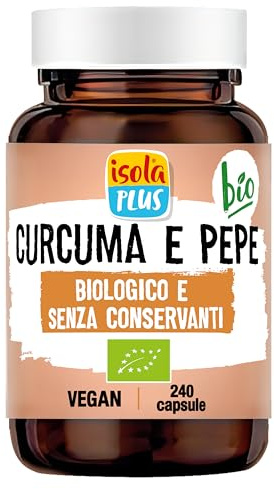 ISOLA PLUS Curcuma e Pepe, Integratore Alimentare Biologico, 240 Capsule da 440mg, Senza Conservanti, Vegano e Bio