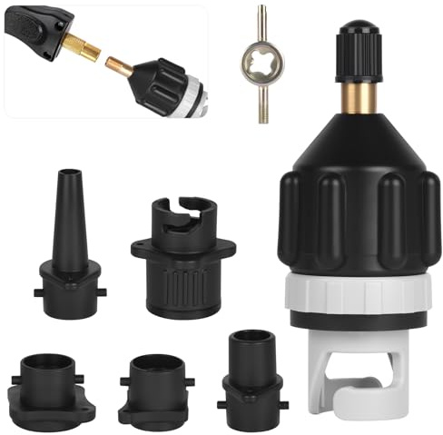 OFFCUP Ventiladapter, luftpump Sup-omvandlare med 4 munstycken, multifunktionell uppblåsbar ventiladaptertillbehör för paddelbräda kanot kajak uppblåsbar båt